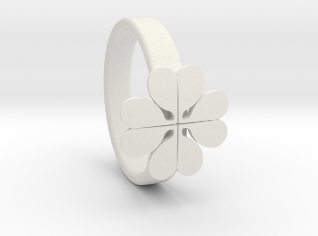 Ring "Four-leafed Clover" in White Natural Versatile Plastic: 6 / 51.5