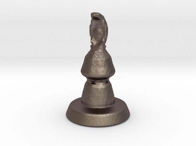 Chess-piece Bishop Snake Sculpture in Polished Bronzed-Silver Steel