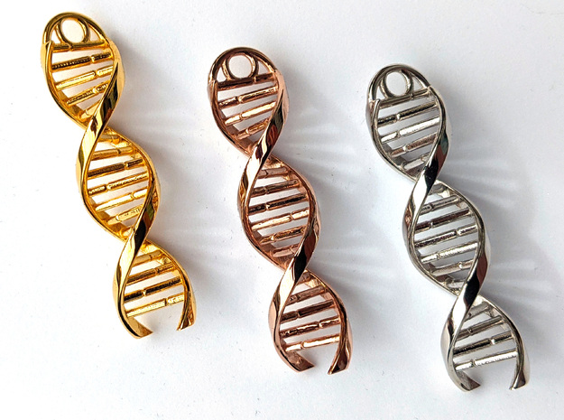 DNA Helix Necklace Pendant - Gold or Rhodium in 14k Gold Plated Brass