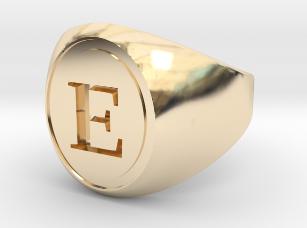 Classic Signet Ring - Letter E (ALL SIZES) in 14k Gold Plated Brass: 5 / 49