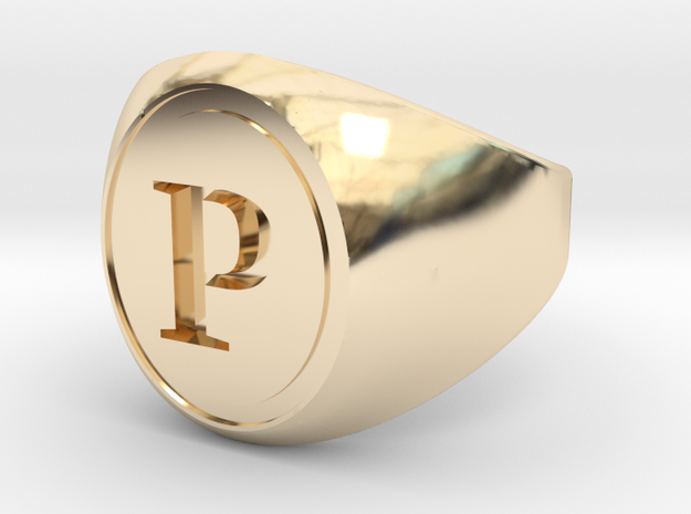 Classic Signet Ring - Letter P (ALL SIZES) in 14k Gold Plated Brass: 5 / 49