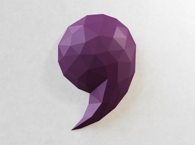 Low Poly Wall Art: Comma (Processed Plastic) in Purple Processed Versatile Plastic