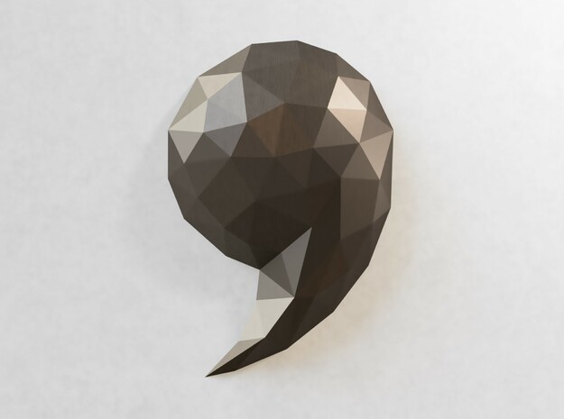 Low Poly Wall Art: Comma (Polished Metal) in Polished Bronzed-Silver Steel