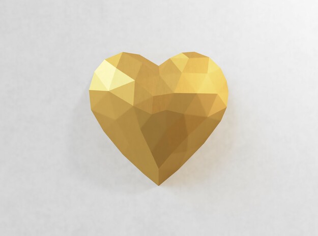 Low Poly Wall Art: Heart (Polished Metal) in Polished Gold Steel
