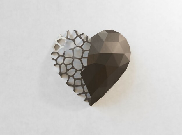 Low Poly Wall Art: Heart Break Voronoi (Polished) in Polished Bronzed-Silver Steel