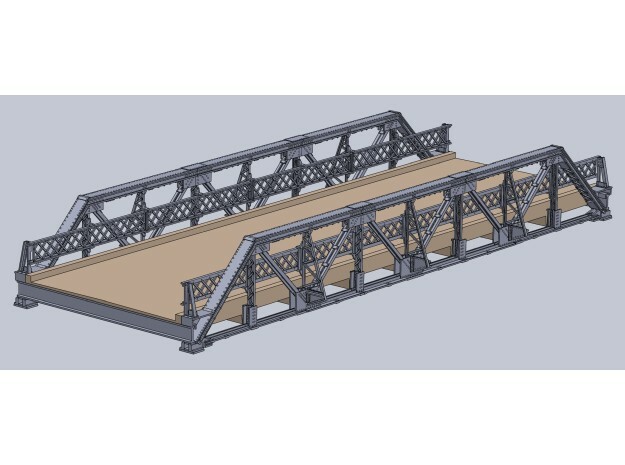 Road Bridge HO scale Steel Pony Truss 16ft x 53ft in Tan Fine Detail Plastic