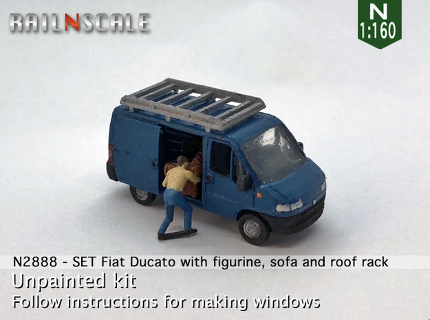 SET Fiat Ducato mit Miniaturfigur (N 1:160) in Tan Fine Detail Plastic