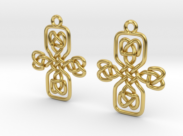 Celtic cross earrings in Polished Brass