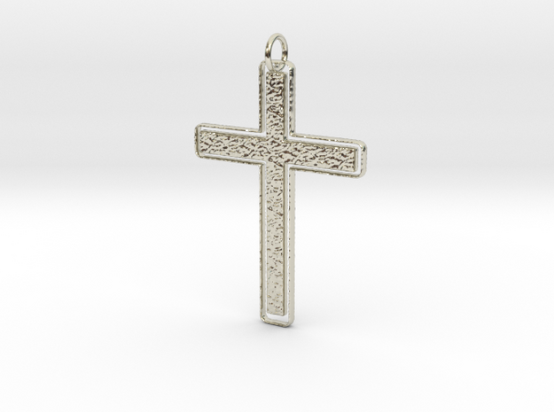 Stones Outlíne Cross Pendant in 14k White Gold: Medium