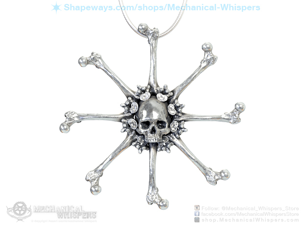 Human Skull Pendant Jewelry Necklace, Vehmic Bone in Polished Nickel Steel