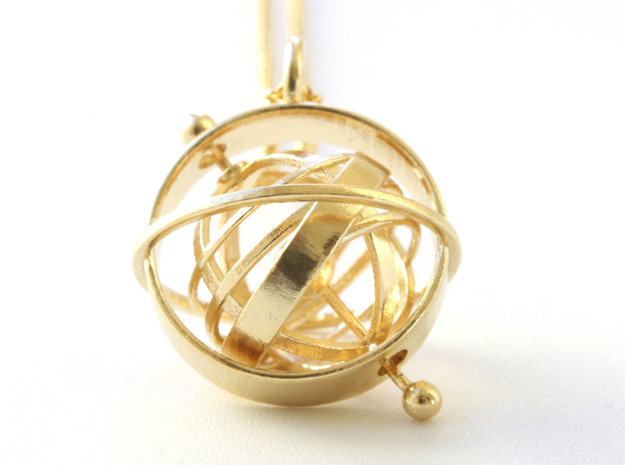 Armillary Sphere Pendant - Astronomy Jewelry in Natural Brass (Interlocking Parts)