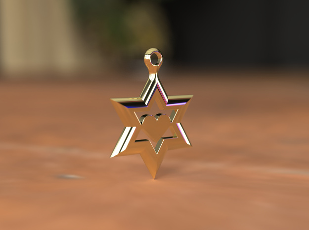 Star of David Heart Pendant in 14k Gold Plated Brass
