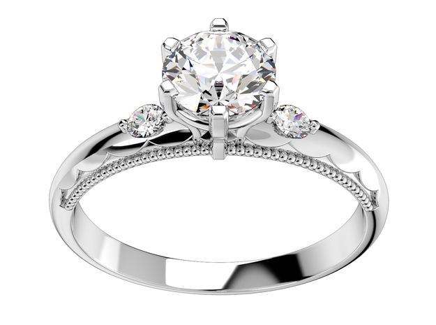 Engagement Ring Light Weight Solitaire Ring-O-1-10 in Smooth Fine Detail Plastic