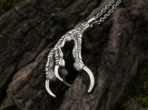 Large Raven Claw Pendant in Antique Silver