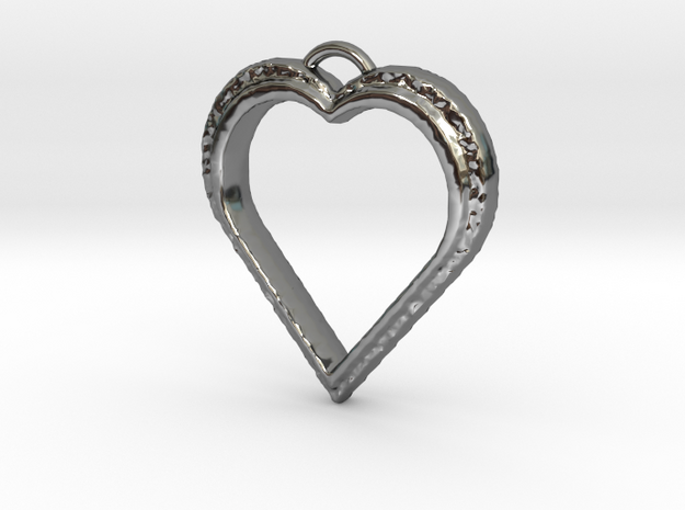 Double Heart Rím Pendant in Fine Detail Polished Silver: Medium