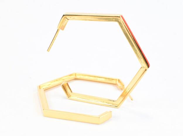Hexagon Loop Stud Earrings in 18k Gold Plated Brass