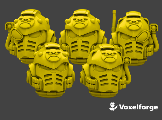 10x Angry - Voxelforge Helms (Squad 1) in Tan Fine Detail Plastic