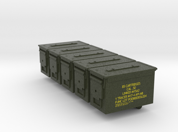 1:18 Scale .50 Cal Ammo Cans (x5) FULL COLOR in Natural Full Color Nylon 12 (MJF)