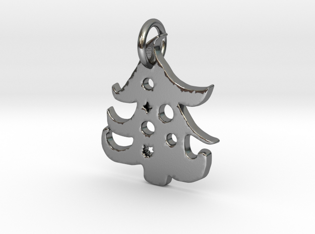 Christmas Tree Pendant in Polished Silver: Large