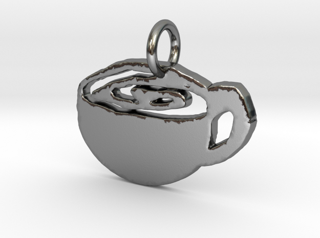 Coffee Cup Pendant in Polished Silver