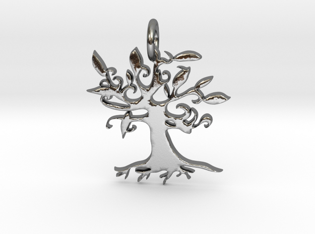 Swirly Tree Pendant in Polished Silver
