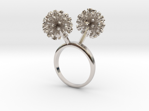 Ring with two small flowers of the Garlic L in Rhodium Plated Brass: 7.25 / 54.625