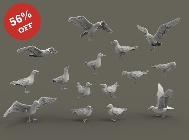 Herring Gull set 1:45 Fifteen different pieces in Tan Fine Detail Plastic