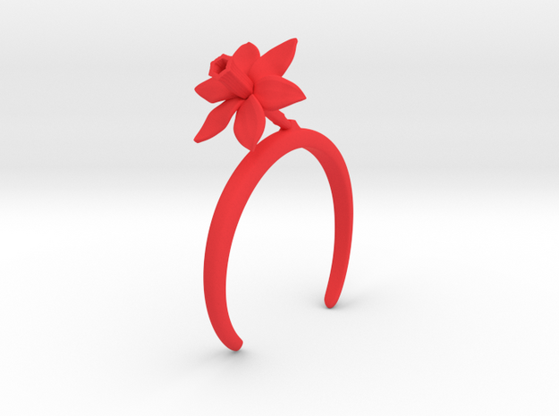Bracelet with one large flower of the Daffodil in Red Processed Versatile Plastic: Medium