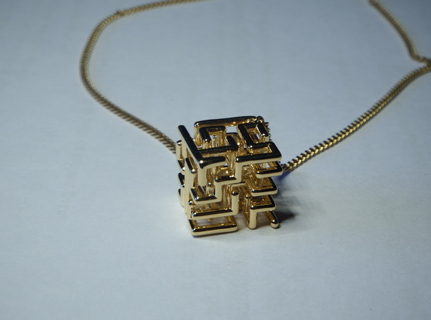 Square Maze Pendant in 14k Gold Plated Brass