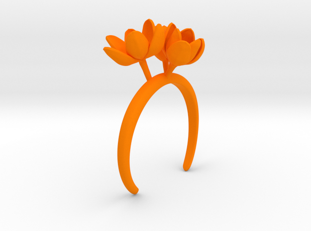 Bracelet with three large flowers of the Tulip R in Orange Processed Versatile Plastic: Medium