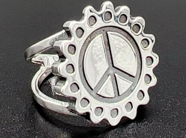 Peace Flower Ring in Antique Silver: 5 / 49