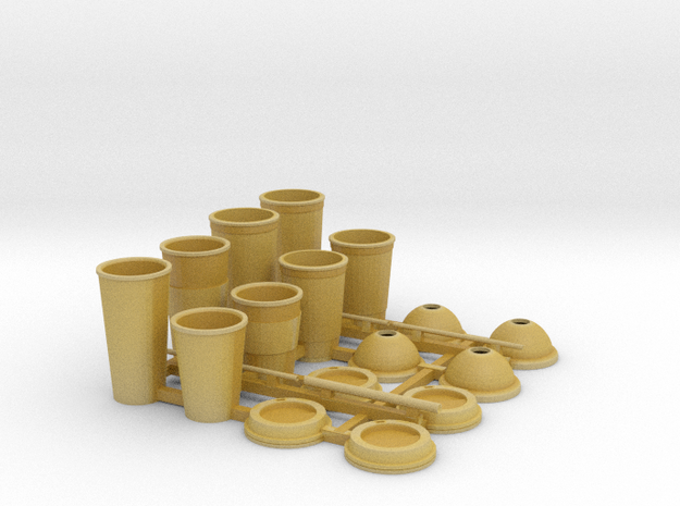 Coffee and Soda Cups B in 1/12 scale in Tan Fine Detail Plastic