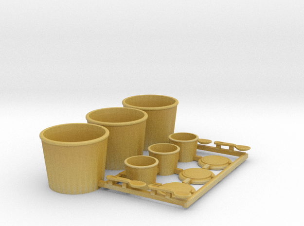 Fastfood Buckets and Cups 1/12 scale in Tan Fine Detail Plastic