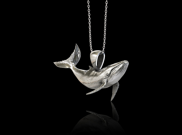 Blue Whale Pendant in Polished Silver