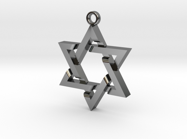 28mm wide Star of David Rounded in Fine Detail Polished Silver