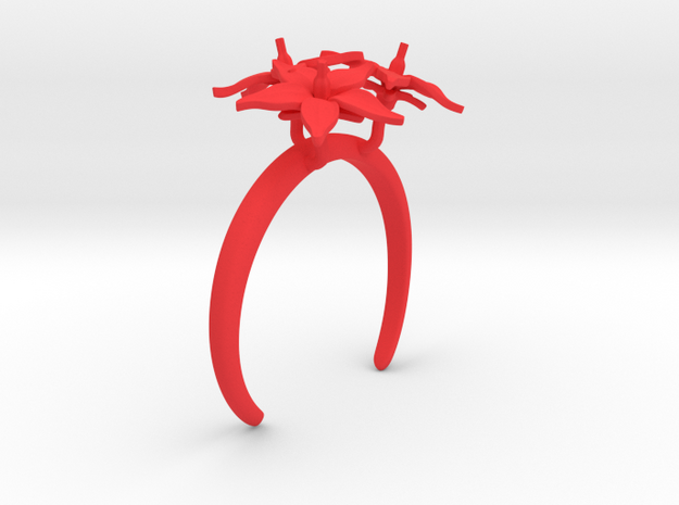 Bracelet with three large flowers of the Tomato in Red Processed Versatile Plastic: Medium