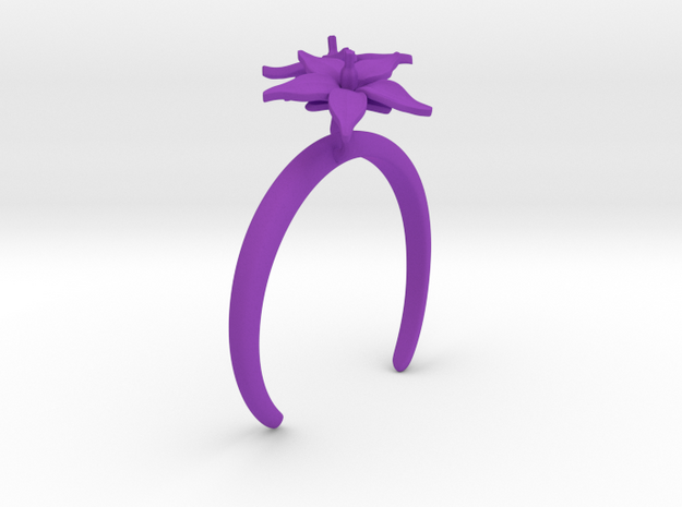 Bracelet with two large flowers of the Tomato L in Purple Processed Versatile Plastic: Medium