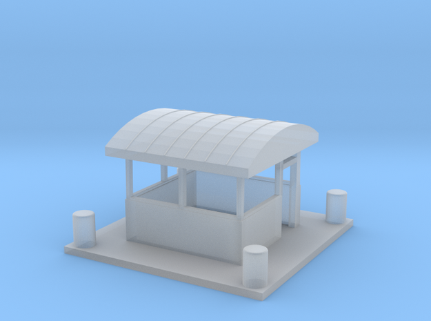Guard Shack with curved roof and concrete barriers in Clear Ultra Fine Detail Plastic