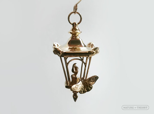 A Candle in the Dark ✦ Lantern Pendant with Moth in Polished Brass