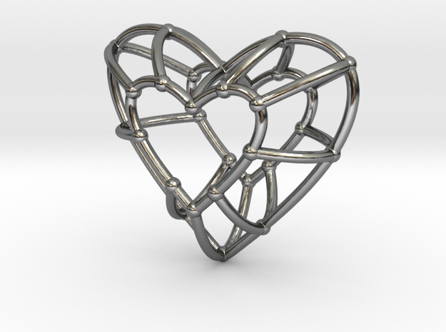 Heart Pendant Open Wireframe Design in Fine Detail Polished Silver