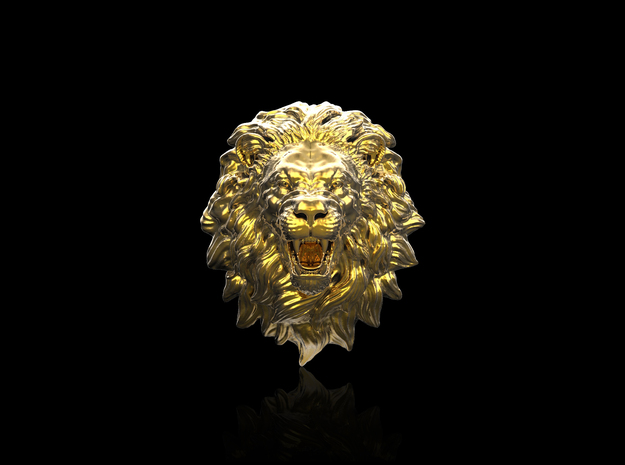 Lion Lapel Pin_Mouth Open in 18k Gold Plated Brass