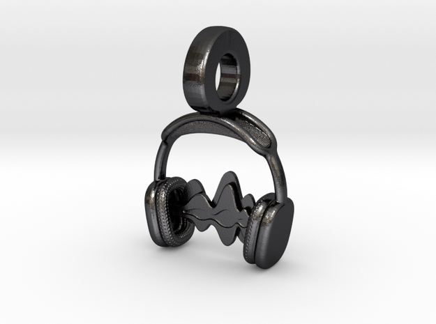 Music Lover Headphone Charm in Polished and Bronzed Black Steel