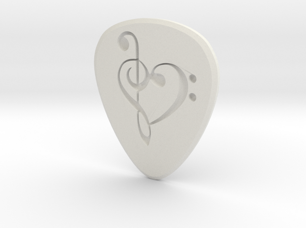 Guitar Pick - Heart Shaped Music Keys in White Natural Versatile Plastic