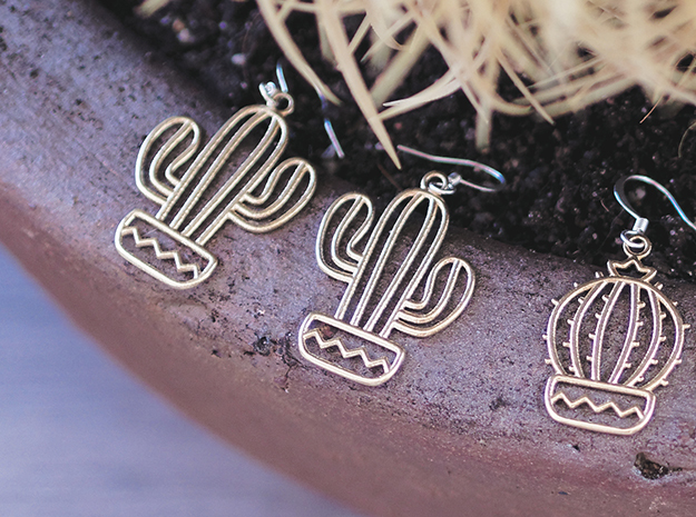 Cactus Arms Earrings in Polished Brass