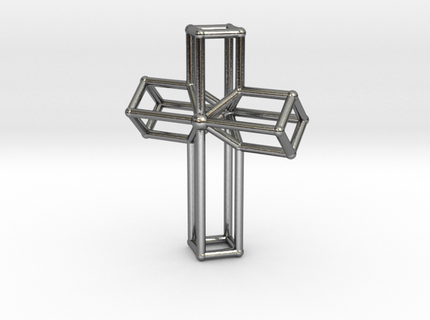 Cross Pendant Wireframe Design in Polished Silver