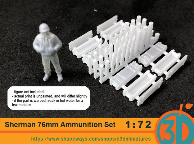 Sherman 76 mm Ammunition Set 1/72 in Tan Fine Detail Plastic: 1:72