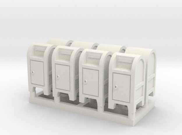 (8) HO Postboxes Mailboxes in White Natural Versatile Plastic