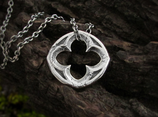 Small Quatrefoil Gothic Window Necklace in Antique Silver