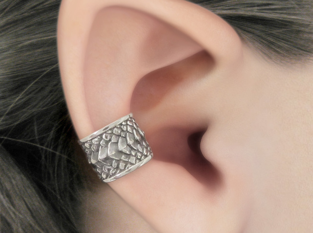 Dragon Scale Concha Ear Cuff in Antique Silver