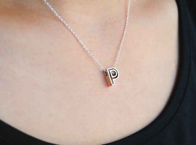 P Letter Pendant (Necklace) in Polished Silver